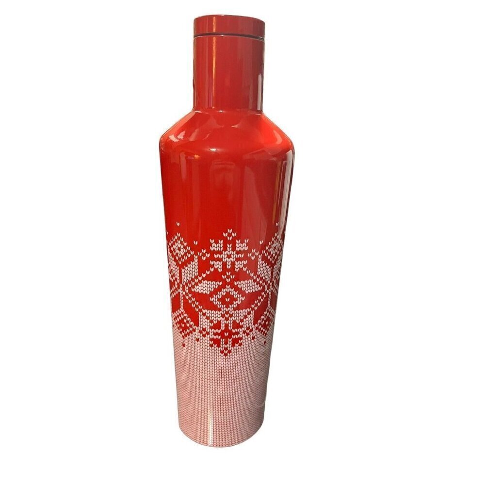Rare Corkcicle Fairisle Red Canteen 25oz Red & White Snowflake Pattern with Lid